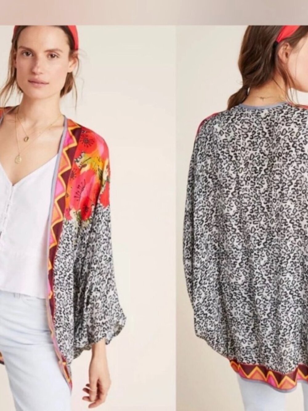 Blank London Frances Open-Front Floral Kimono Shrug Cocoon Mixed Print One Size